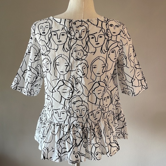 Picasso inspired women’s top FACES OUTLINE SKETCH peplum bottom size SM - Picture 6 of 9